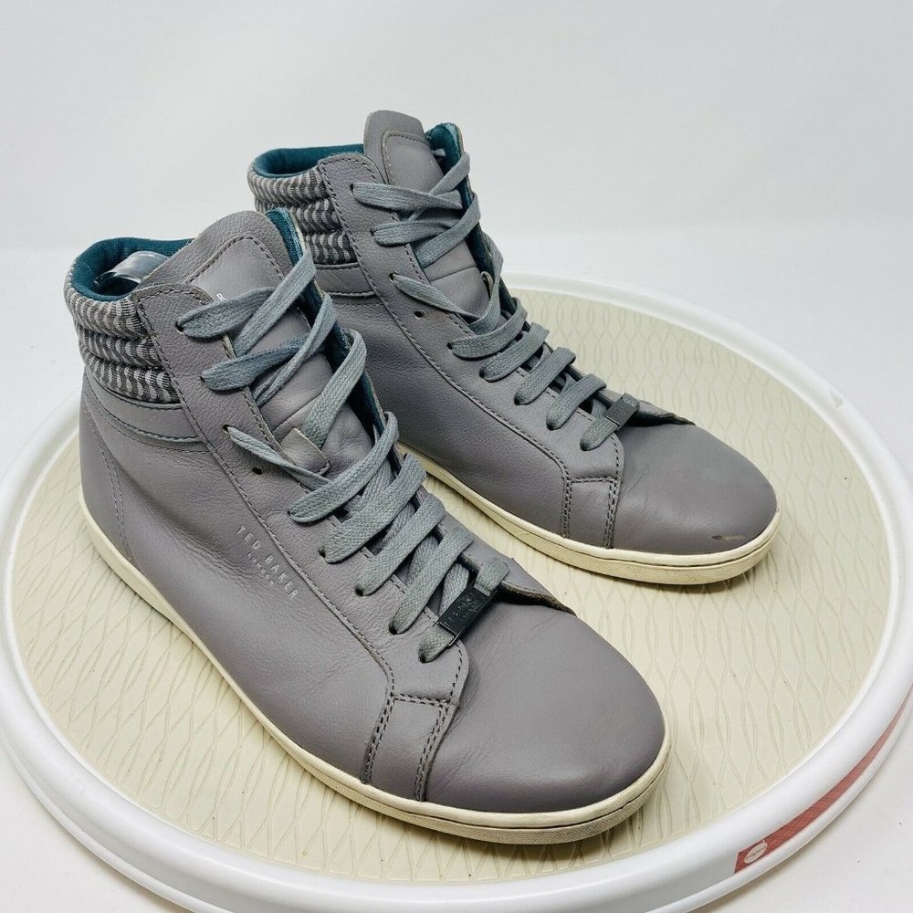 Ted Baker Men Hi High Top Sneaker US 10 UK 9 Gray Leather Kilbloom Shoes Casual